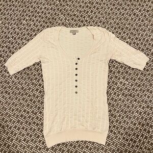 Burberry Cream Cable V-Neck Button Henley Sweater